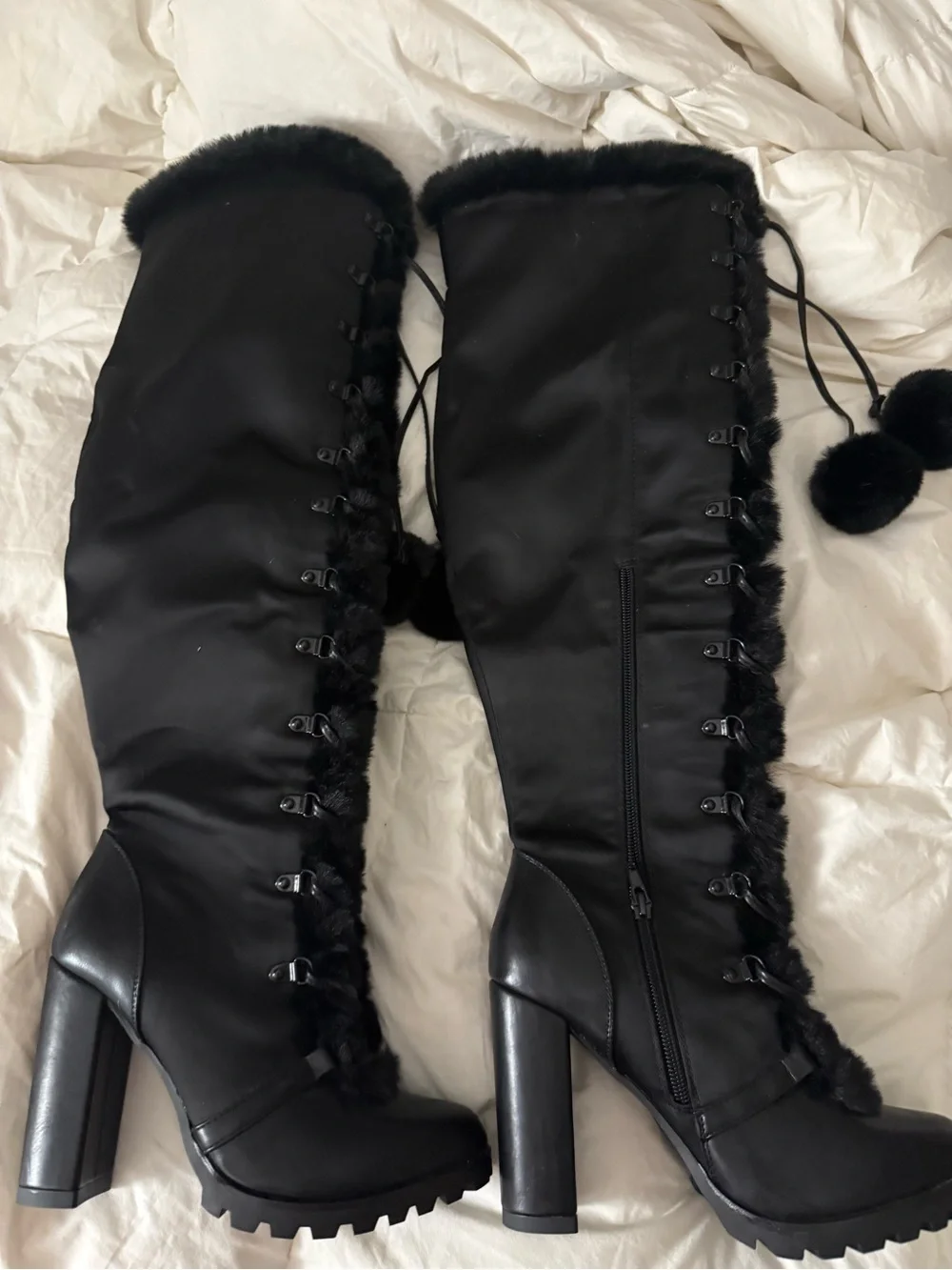 Black Over-the-Knee Boots with Faux Fur